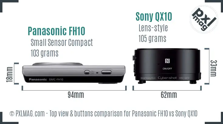 Panasonic FH10 vs Sony QX10 top view buttons comparison