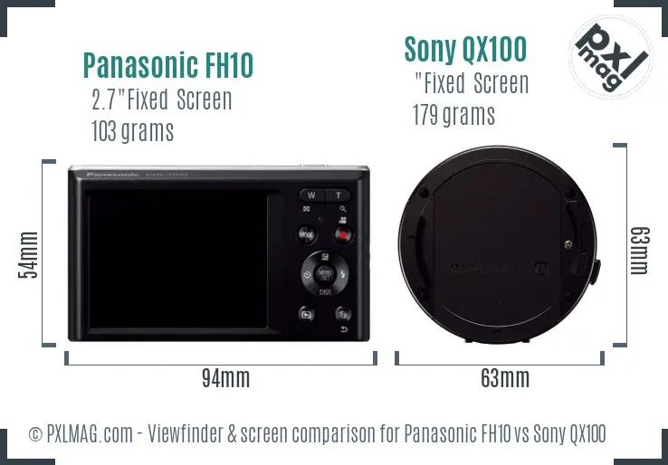 Panasonic FH10 vs Sony QX100 Screen and Viewfinder comparison