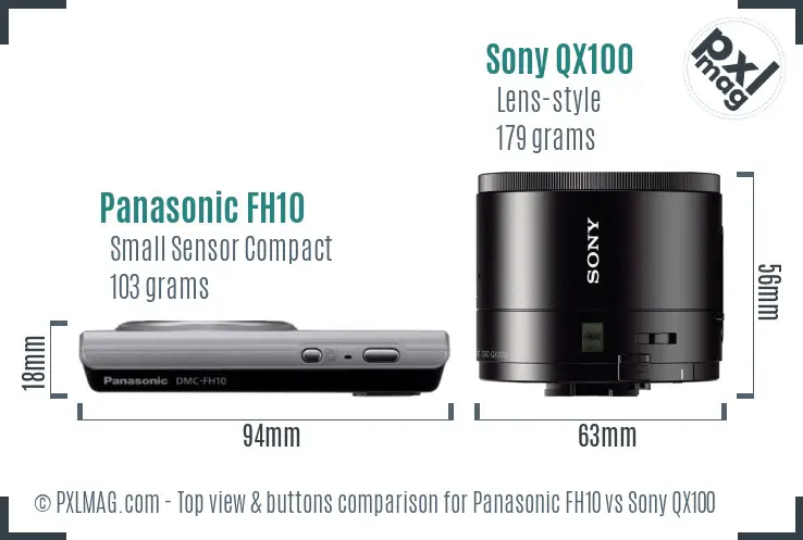 Panasonic FH10 vs Sony QX100 top view buttons comparison