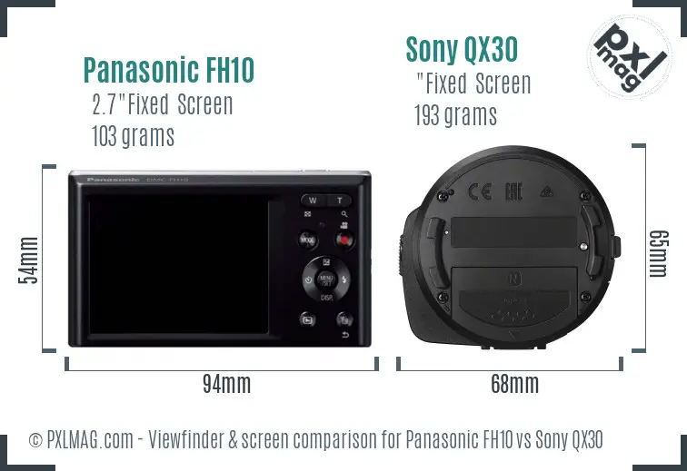 Panasonic FH10 vs Sony QX30 Screen and Viewfinder comparison