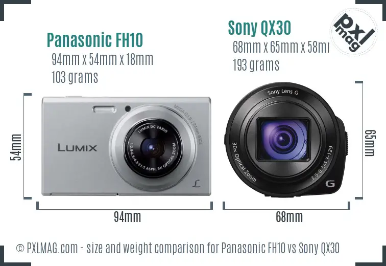 Panasonic FH10 vs Sony QX30 size comparison