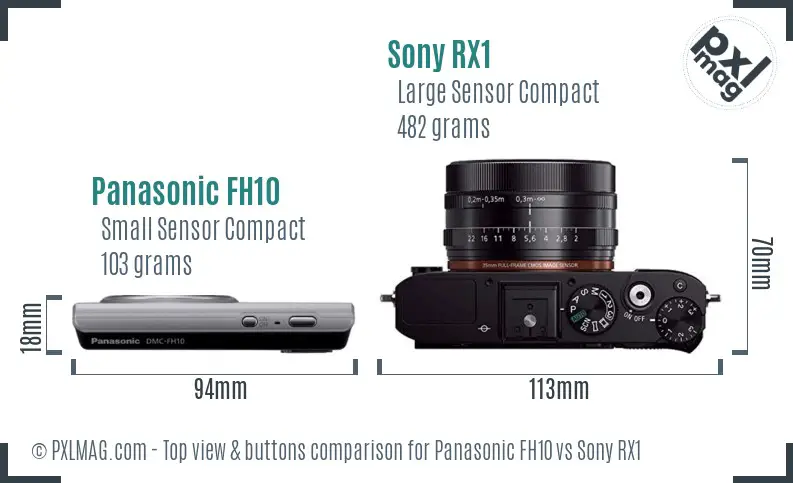 Panasonic FH10 vs Sony RX1 top view buttons comparison