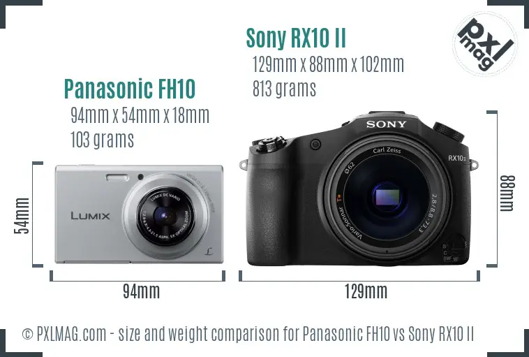 Panasonic FH10 vs Sony RX10 II size comparison