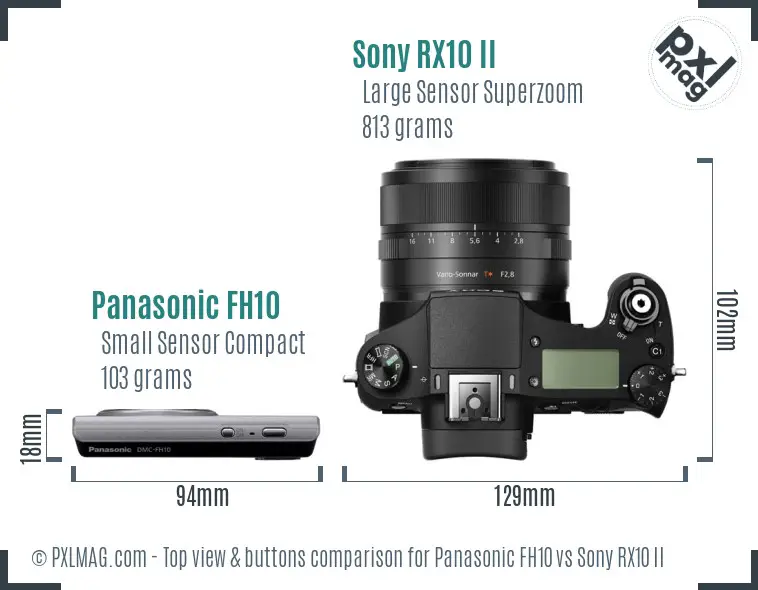 Panasonic FH10 vs Sony RX10 II top view buttons comparison