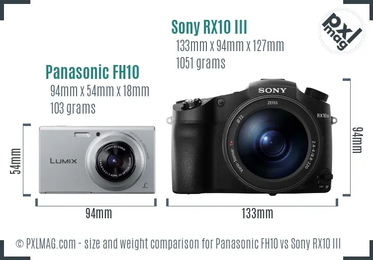 Panasonic FH10 vs Sony RX10 III size comparison