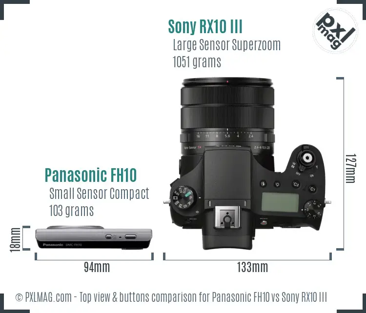 Panasonic FH10 vs Sony RX10 III top view buttons comparison