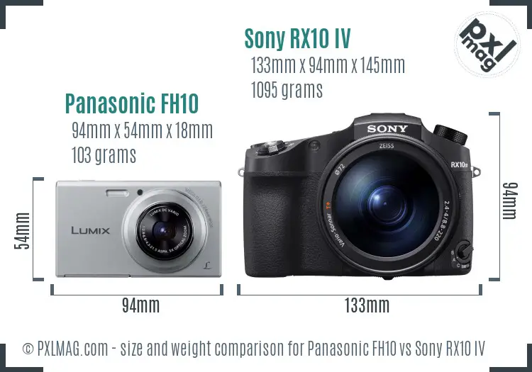 Panasonic FH10 vs Sony RX10 IV size comparison
