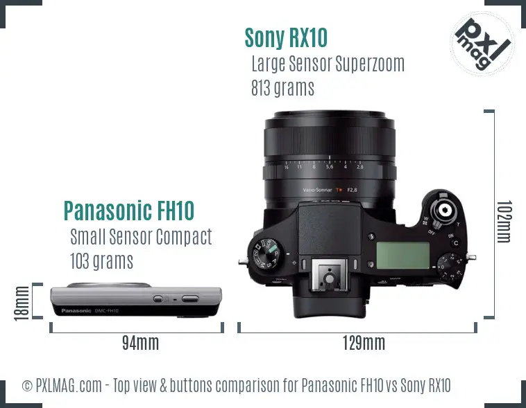 Panasonic FH10 vs Sony RX10 top view buttons comparison
