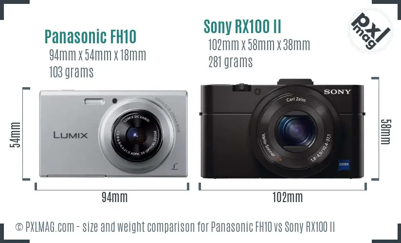 Panasonic FH10 vs Sony RX100 II size comparison