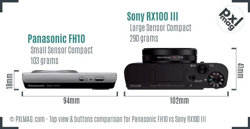 Panasonic FH10 vs Sony RX100 III top view buttons comparison