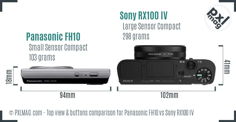 Panasonic FH10 vs Sony RX100 IV top view buttons comparison
