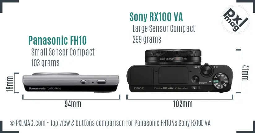 Panasonic FH10 vs Sony RX100 VA top view buttons comparison