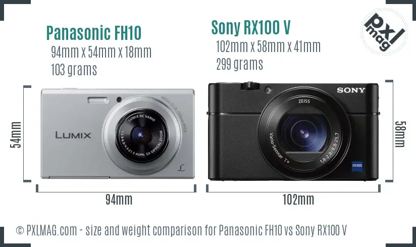 Panasonic FH10 vs Sony RX100 V size comparison