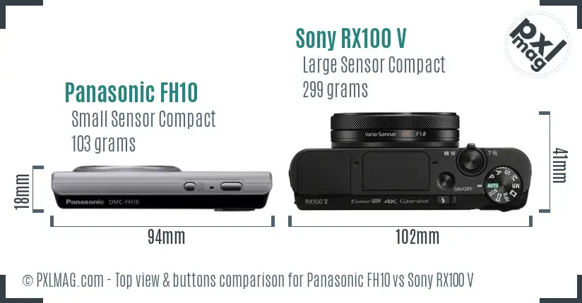 Panasonic FH10 vs Sony RX100 V top view buttons comparison
