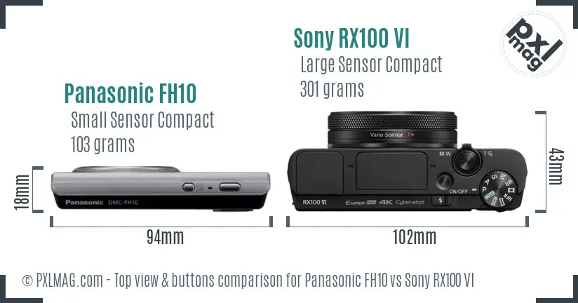 Panasonic FH10 vs Sony RX100 VI top view buttons comparison Panasonic FH10 vs Sony RX100 VI top view buttons comparison