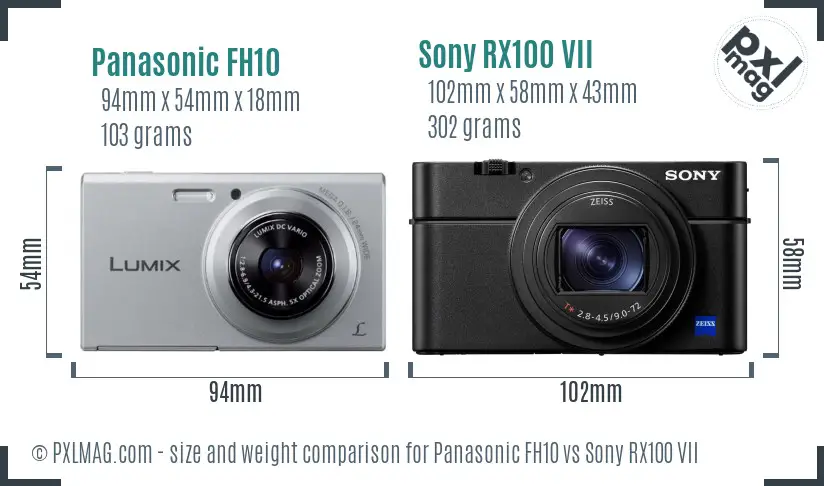 Panasonic FH10 vs Sony RX100 VII size comparison