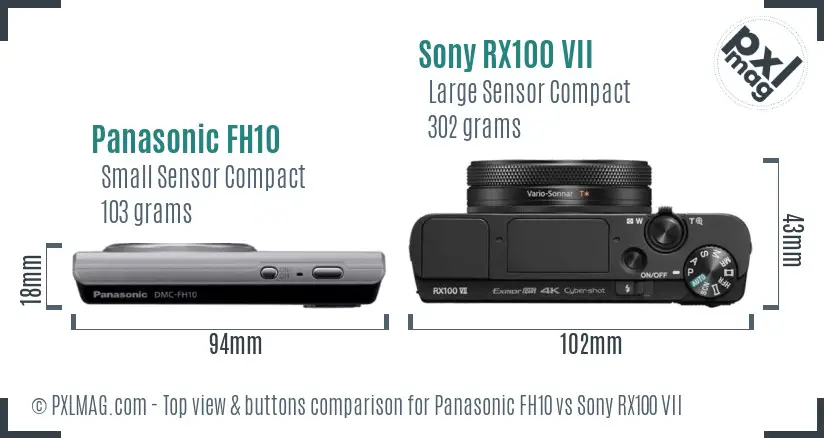 Panasonic FH10 vs Sony RX100 VII top view buttons comparison