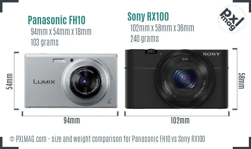 Panasonic FH10 vs Sony RX100 size comparison