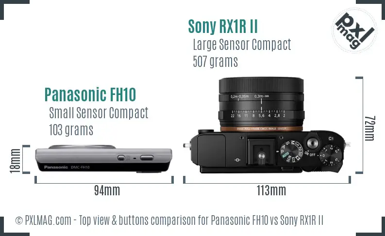 Panasonic FH10 vs Sony RX1R II top view buttons comparison