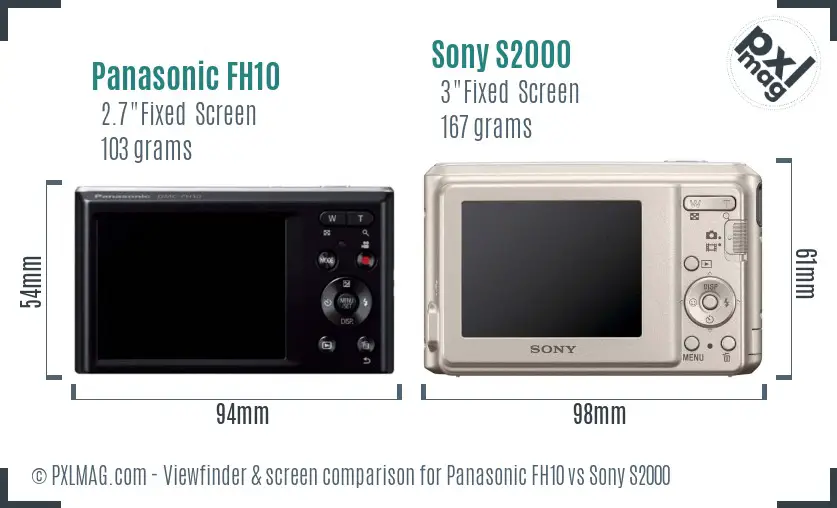 Panasonic FH10 vs Sony S2000 Screen and Viewfinder comparison