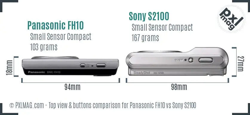 Panasonic FH10 vs Sony S2100 top view buttons comparison