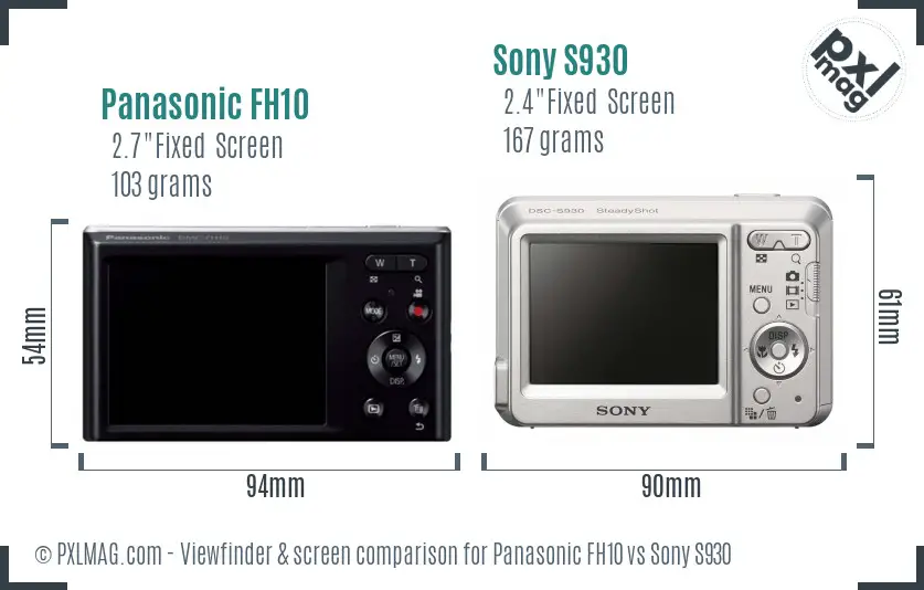 Panasonic FH10 vs Sony S930 Screen and Viewfinder comparison