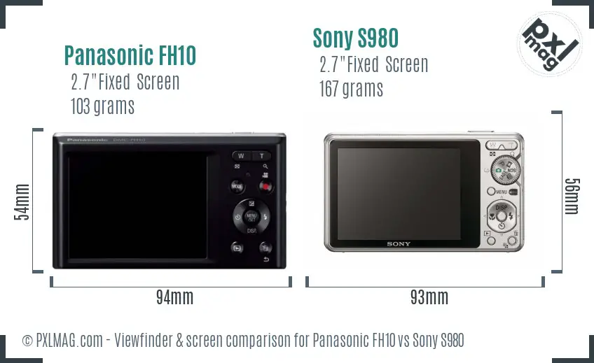 Panasonic FH10 vs Sony S980 Screen and Viewfinder comparison