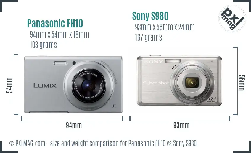 Panasonic FH10 vs Sony S980 size comparison