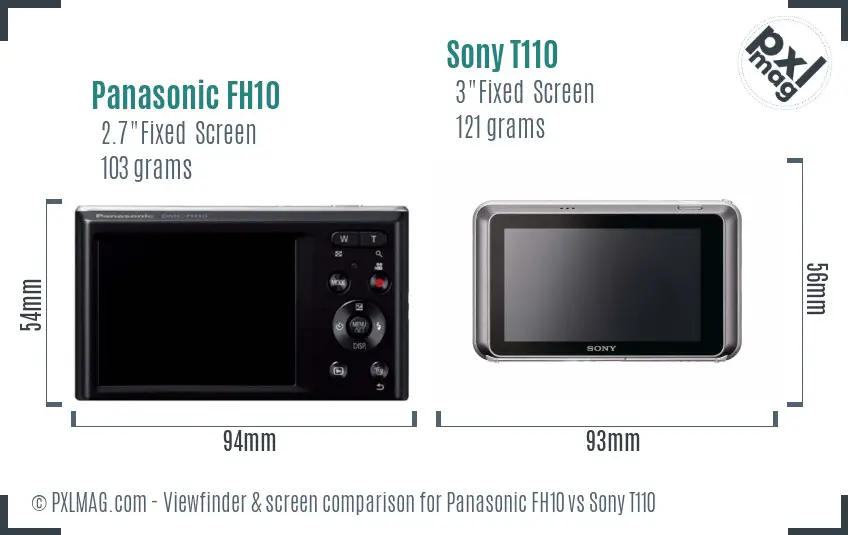 Panasonic FH10 vs Sony T110 Screen and Viewfinder comparison