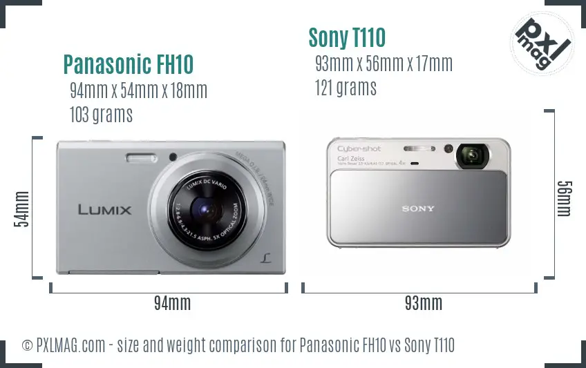 Panasonic FH10 vs Sony T110 size comparison