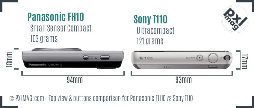 Panasonic FH10 vs Sony T110 top view buttons comparison
