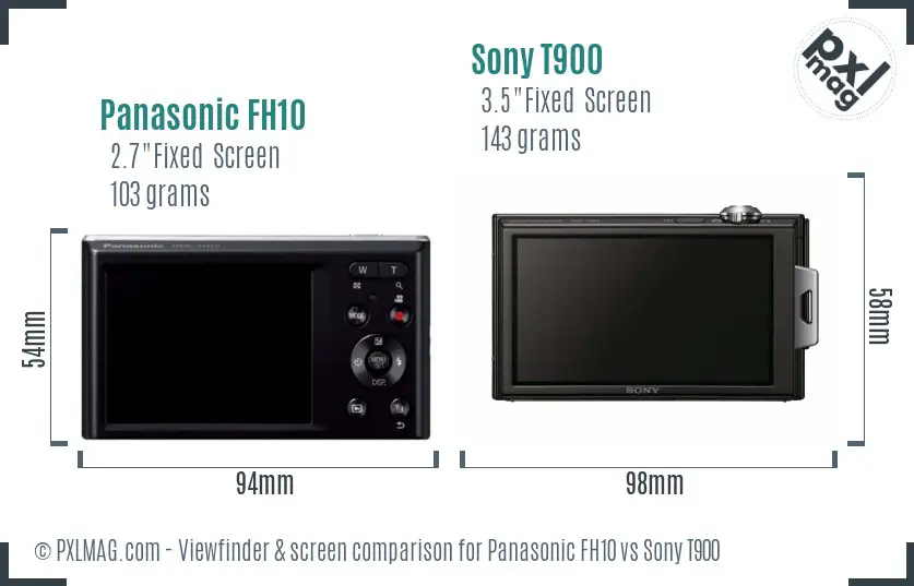 Panasonic FH10 vs Sony T900 Screen and Viewfinder comparison