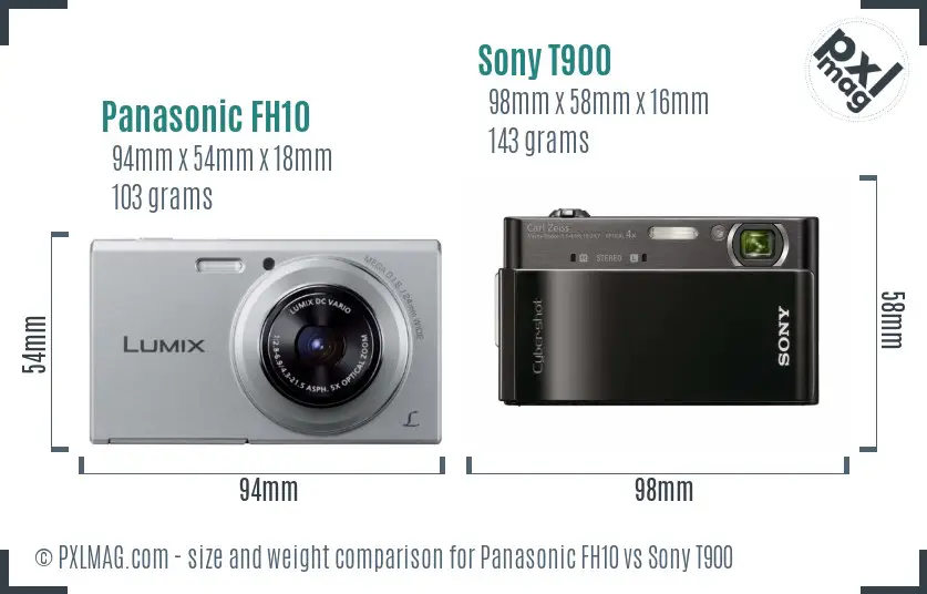 Panasonic FH10 vs Sony T900 size comparison