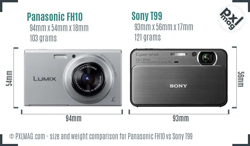 Panasonic FH10 vs Sony T99 size comparison