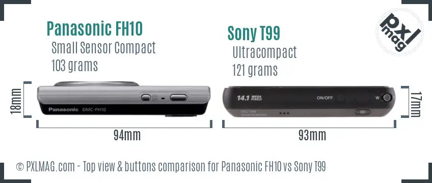 Panasonic FH10 vs Sony T99 top view buttons comparison