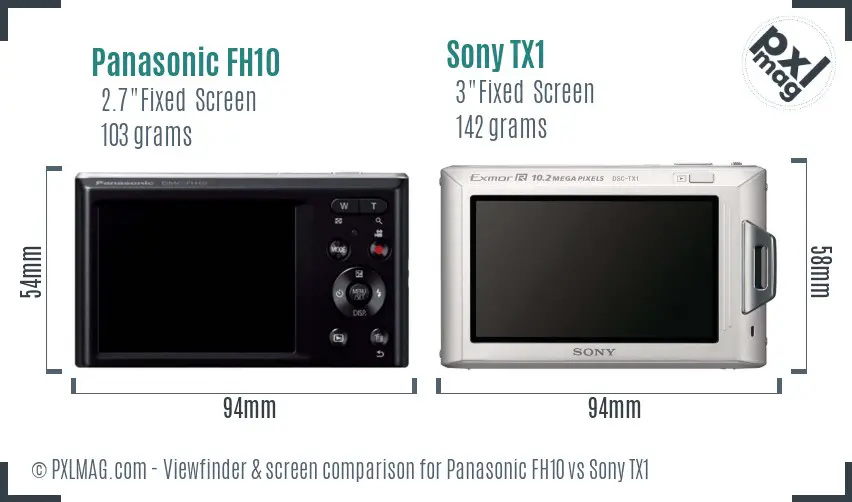 Panasonic FH10 vs Sony TX1 Screen and Viewfinder comparison