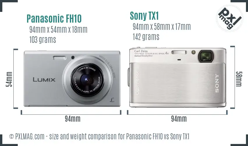 Panasonic FH10 vs Sony TX1 size comparison
