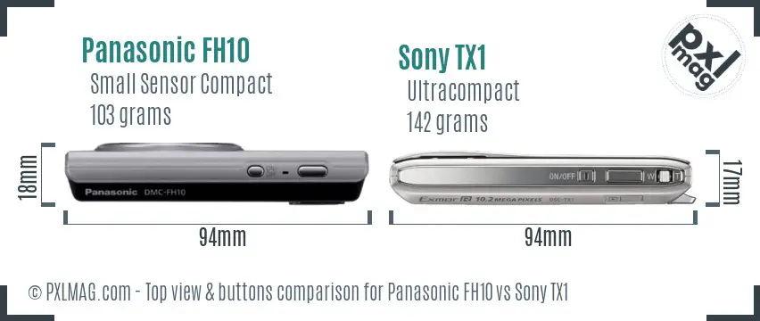 Panasonic FH10 vs Sony TX1 top view buttons comparison