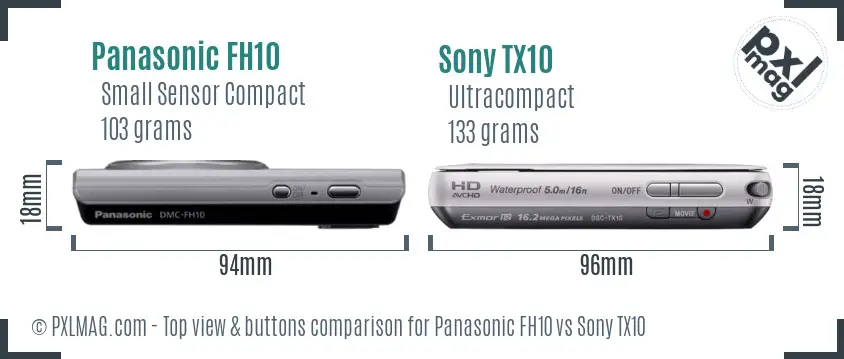 Panasonic FH10 vs Sony TX10 top view buttons comparison