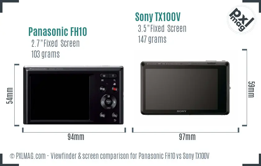Panasonic FH10 vs Sony TX100V Screen and Viewfinder comparison