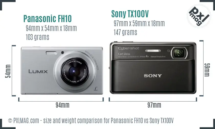 Panasonic FH10 vs Sony TX100V size comparison