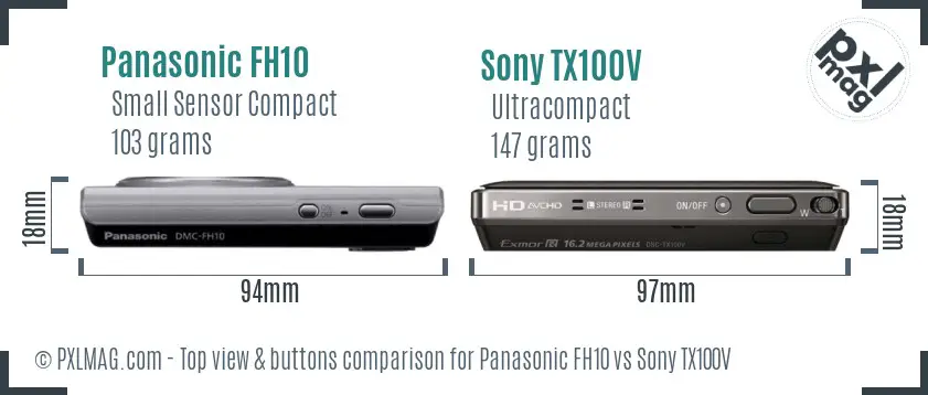 Panasonic FH10 vs Sony TX100V top view buttons comparison