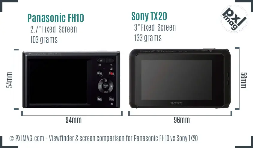 Panasonic FH10 vs Sony TX20 Screen and Viewfinder comparison