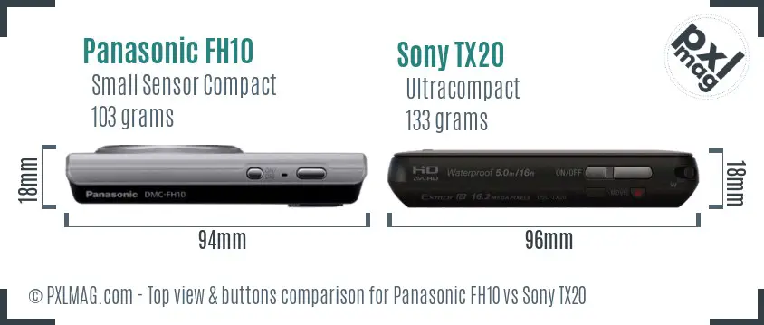 Panasonic FH10 vs Sony TX20 top view buttons comparison