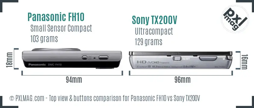 Panasonic FH10 vs Sony TX200V top view buttons comparison