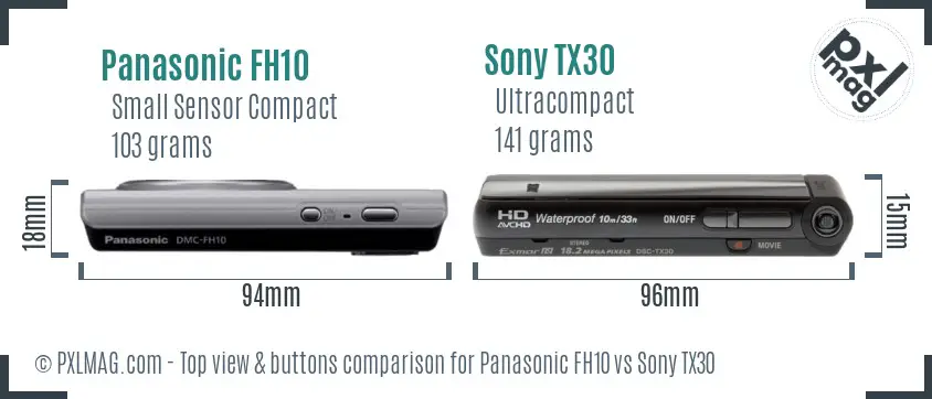 Panasonic FH10 vs Sony TX30 top view buttons comparison