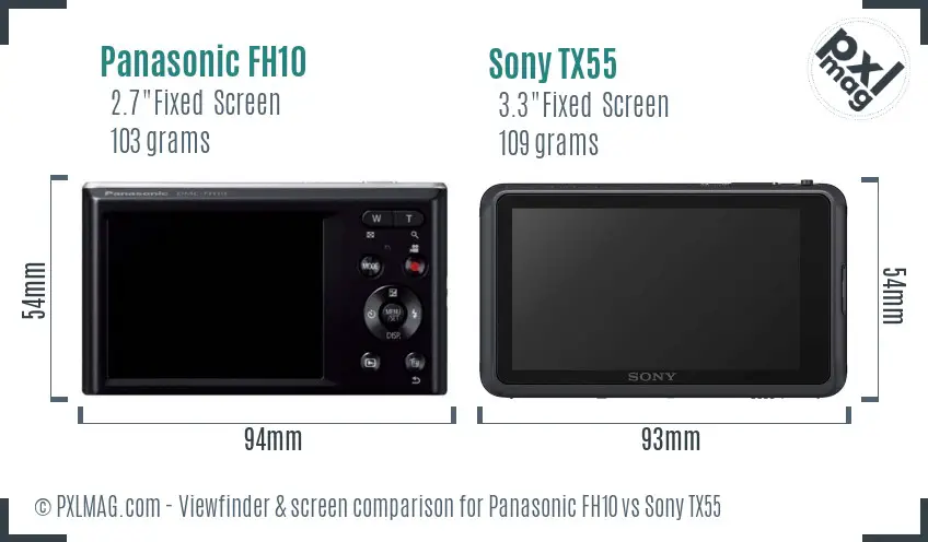 Panasonic FH10 vs Sony TX55 Screen and Viewfinder comparison