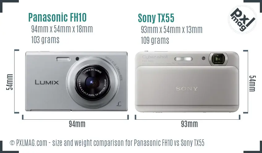 Panasonic FH10 vs Sony TX55 size comparison