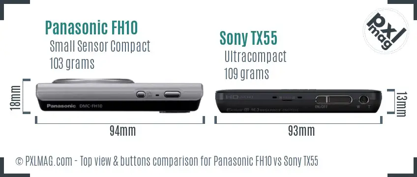 Panasonic FH10 vs Sony TX55 top view buttons comparison