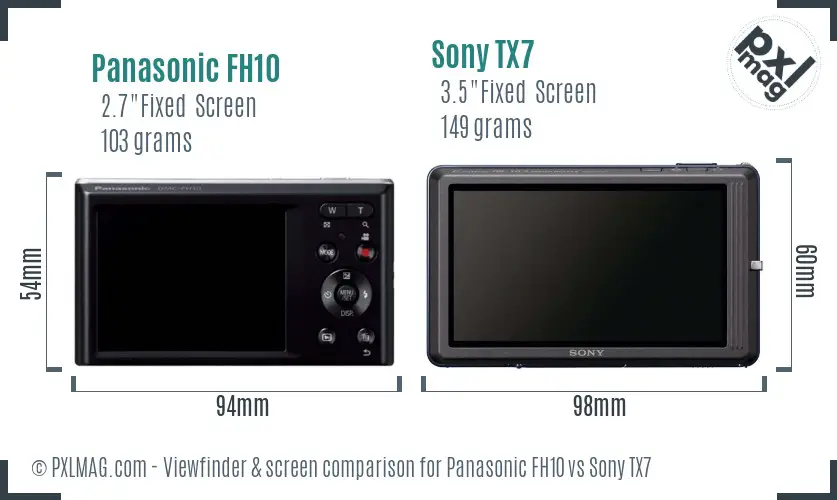 Panasonic FH10 vs Sony TX7 Screen and Viewfinder comparison